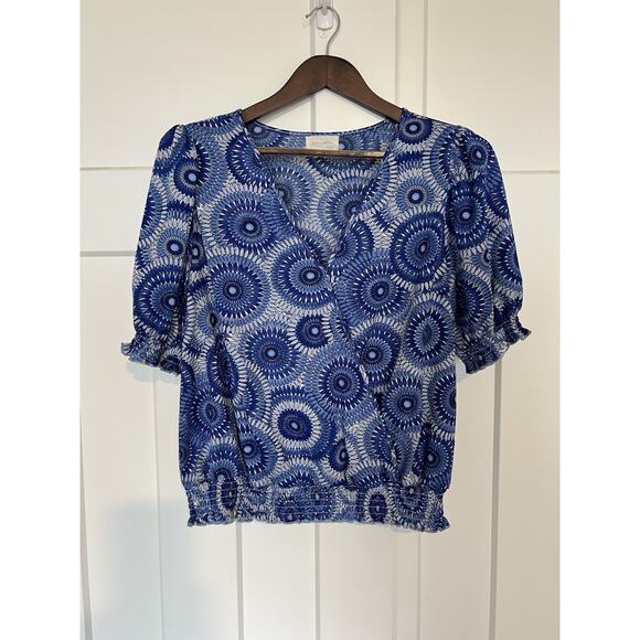 MELLODAY Tops - Melloday Women's Smocked Wrap Top Blue Floral Large